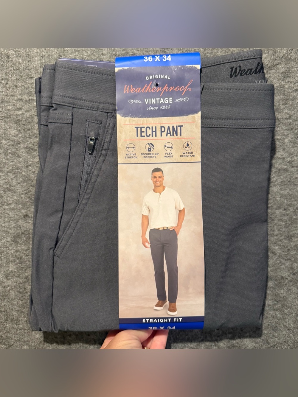 Weatherproof Tech Pants Mens 36x34 Gray Straight Active Stretch Performance Flex